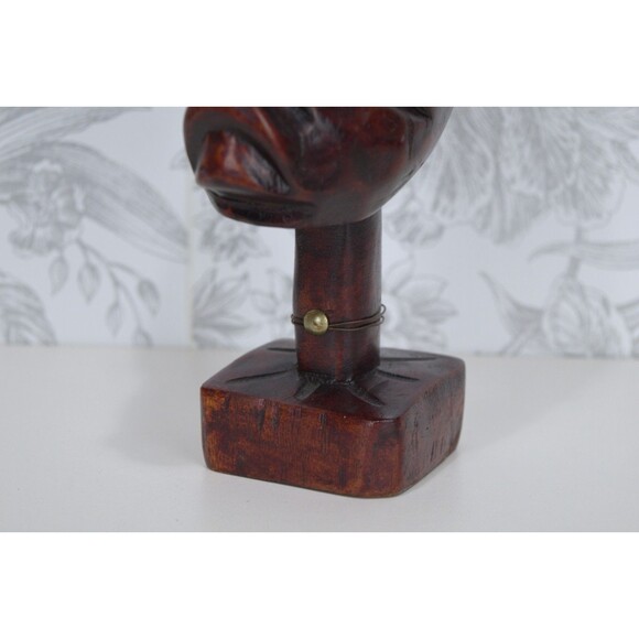 Vintage Haitian Wooden Hand Carved African Tribal Moon Head Sculpture Statue - Picture 10 of 11